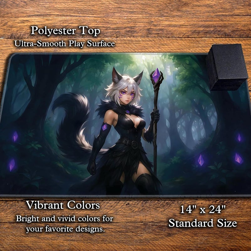 Digital Sorcery Studio Store حصيرة لعبة الورق - حافة مخيطة فاخرة - مثالية لطرود MTG كوماندر (ساحر قطة أنمي) - Image 3